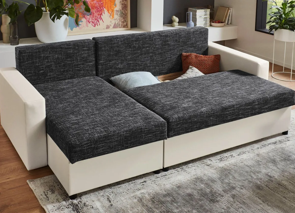 Discount BADER Frei im Raum aufstellbare Polsterecke mit Hocker WEISS-GRAU