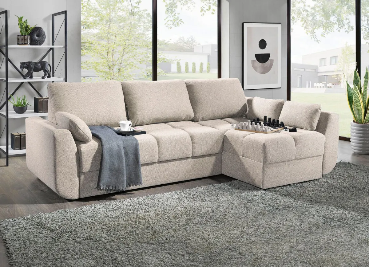 Discount BADER Frei im Raum aufstellbare Polsterecke mit Bettfunktion CREME