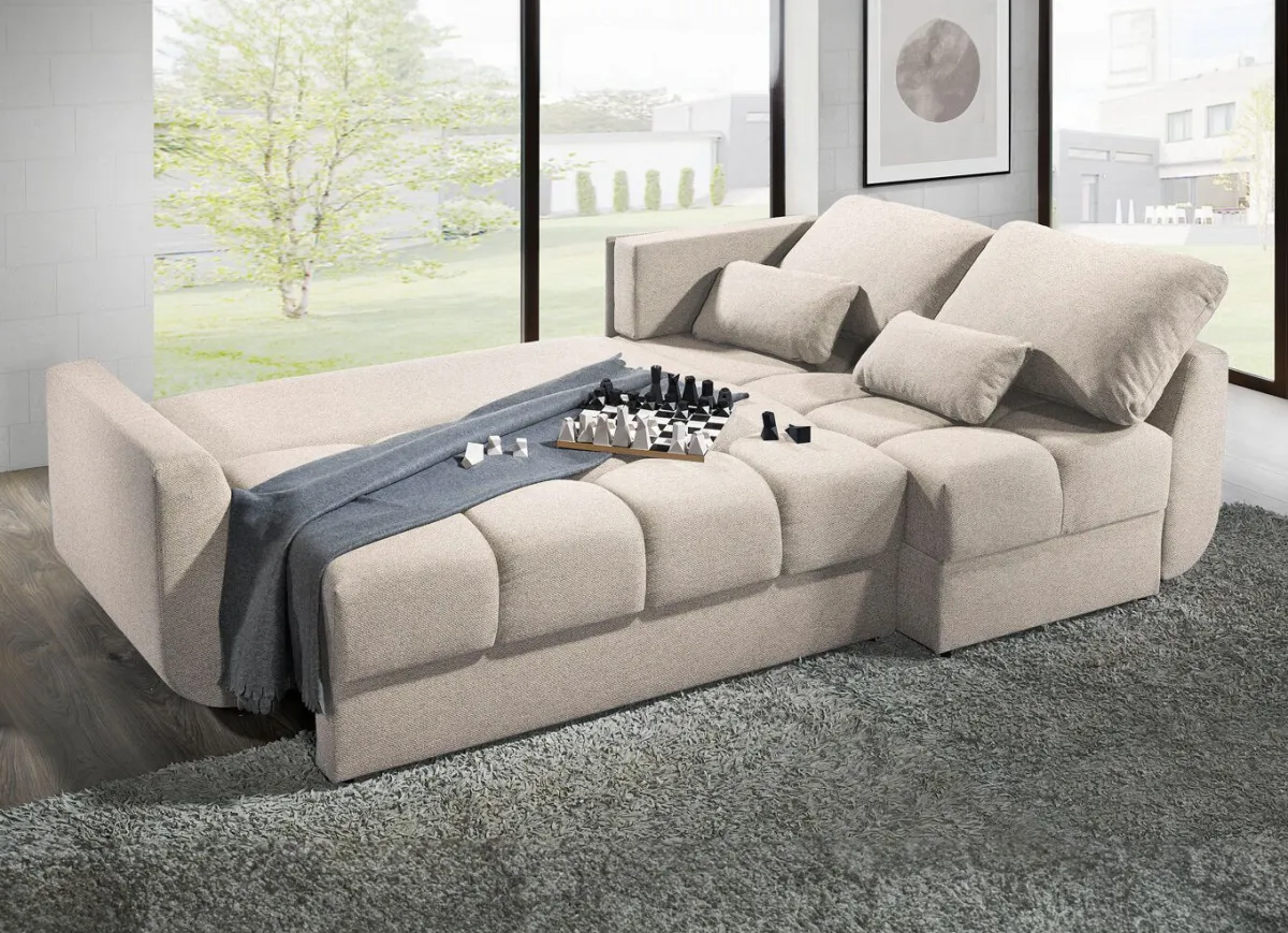 Discount BADER Frei im Raum aufstellbare Polsterecke mit Bettfunktion CREME