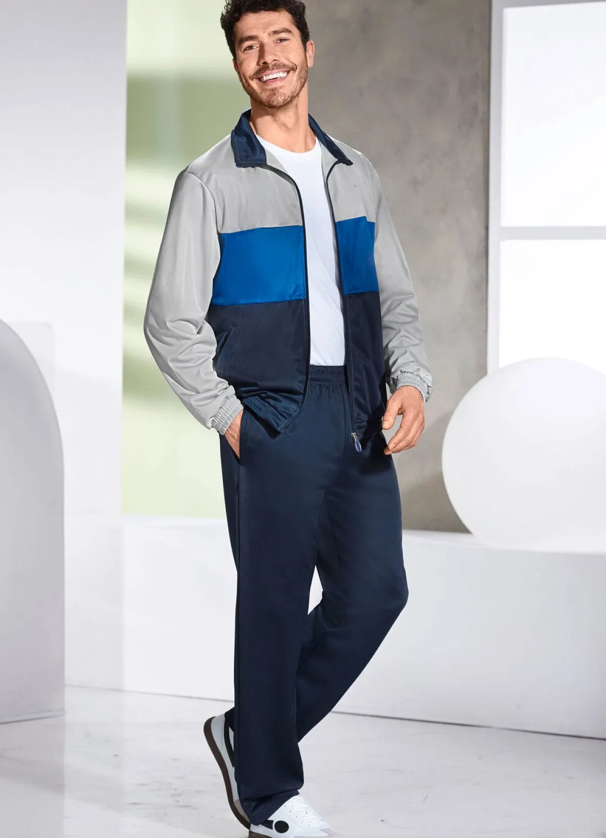 New BADER Freizeitanzug mit elastischen Bund GRAU-ROYALBLAU-MARINE