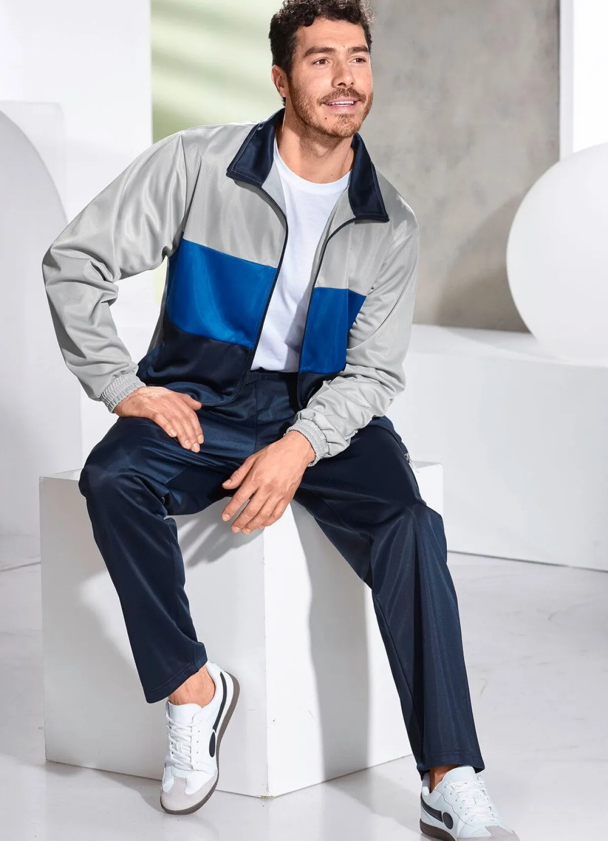 New BADER Freizeitanzug mit elastischen Bund GRAU-ROYALBLAU-MARINE