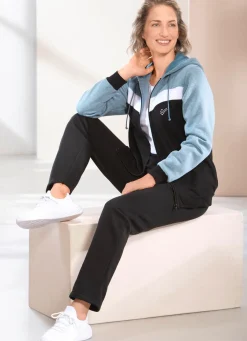 Hot BADER Freizeitanzug mit Kapuze SCHWARZ-JEANSBLAU MELIERT