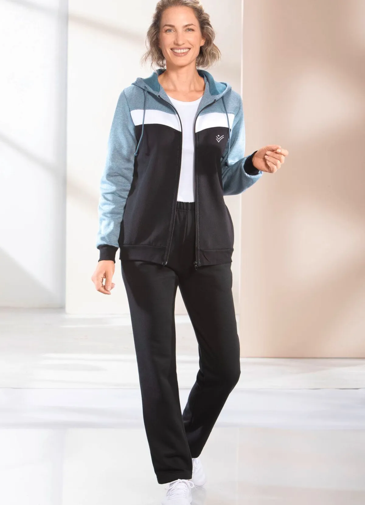 Hot BADER Freizeitanzug mit Kapuze SCHWARZ-JEANSBLAU MELIERT