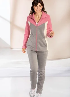 Outlet BADER Freizeitanzug mit Stickerei ROSA-HELLGRAU MELIERT-CREME