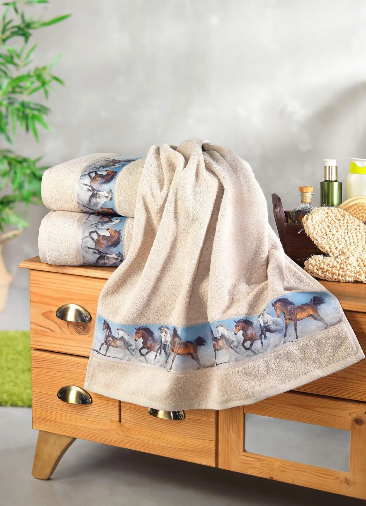 Outlet BADER Frottier-Serie mit Digitaldruck CREME