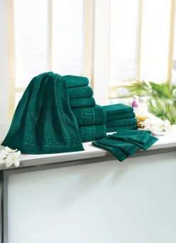 Outlet BADER Frottierserie mit Mäander-Jacquard-Struktur DUNKELGRÜN