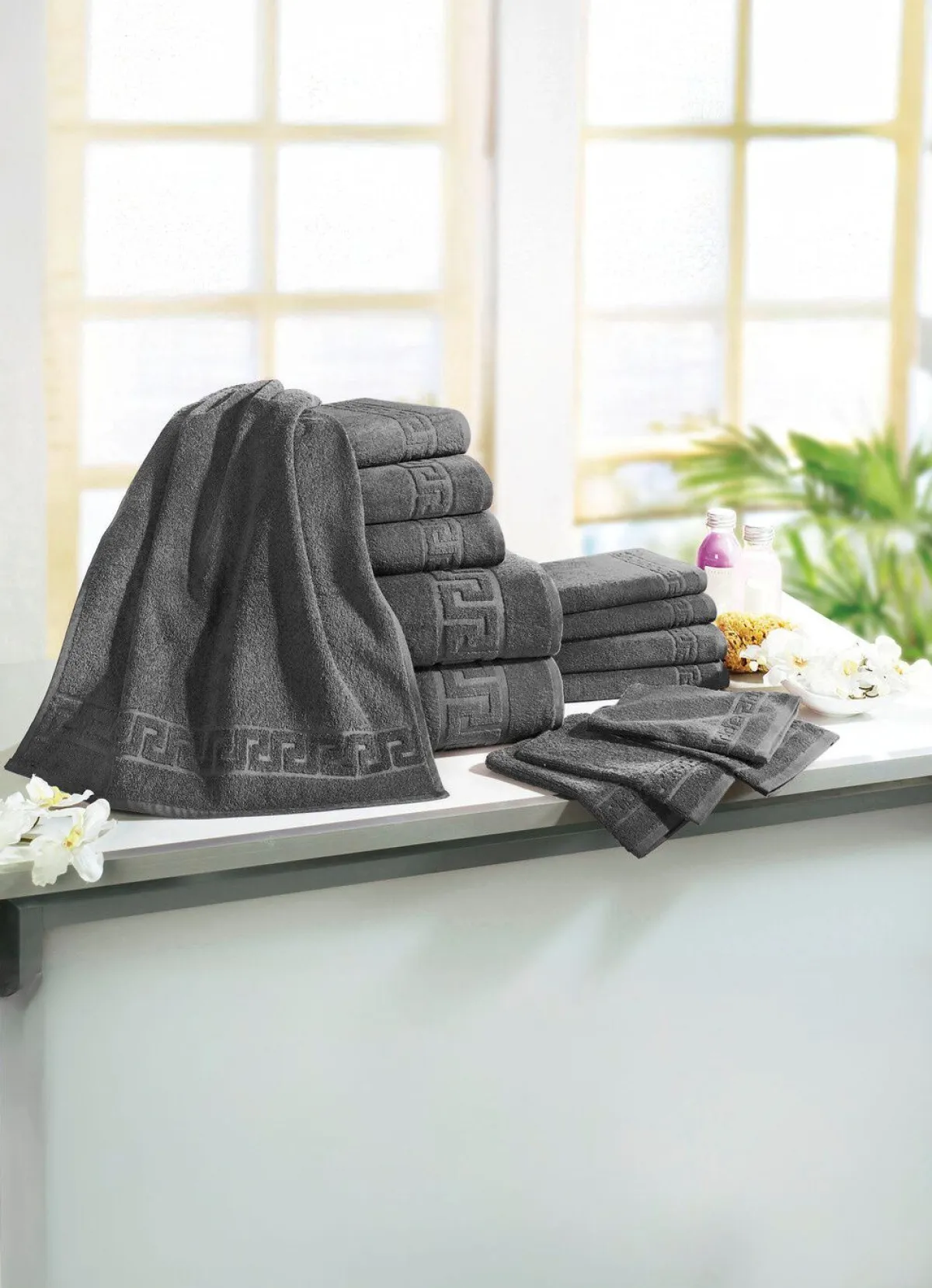 Outlet BADER Frottierserie mit Mäander-Jacquard-Struktur ANTHRAZIT