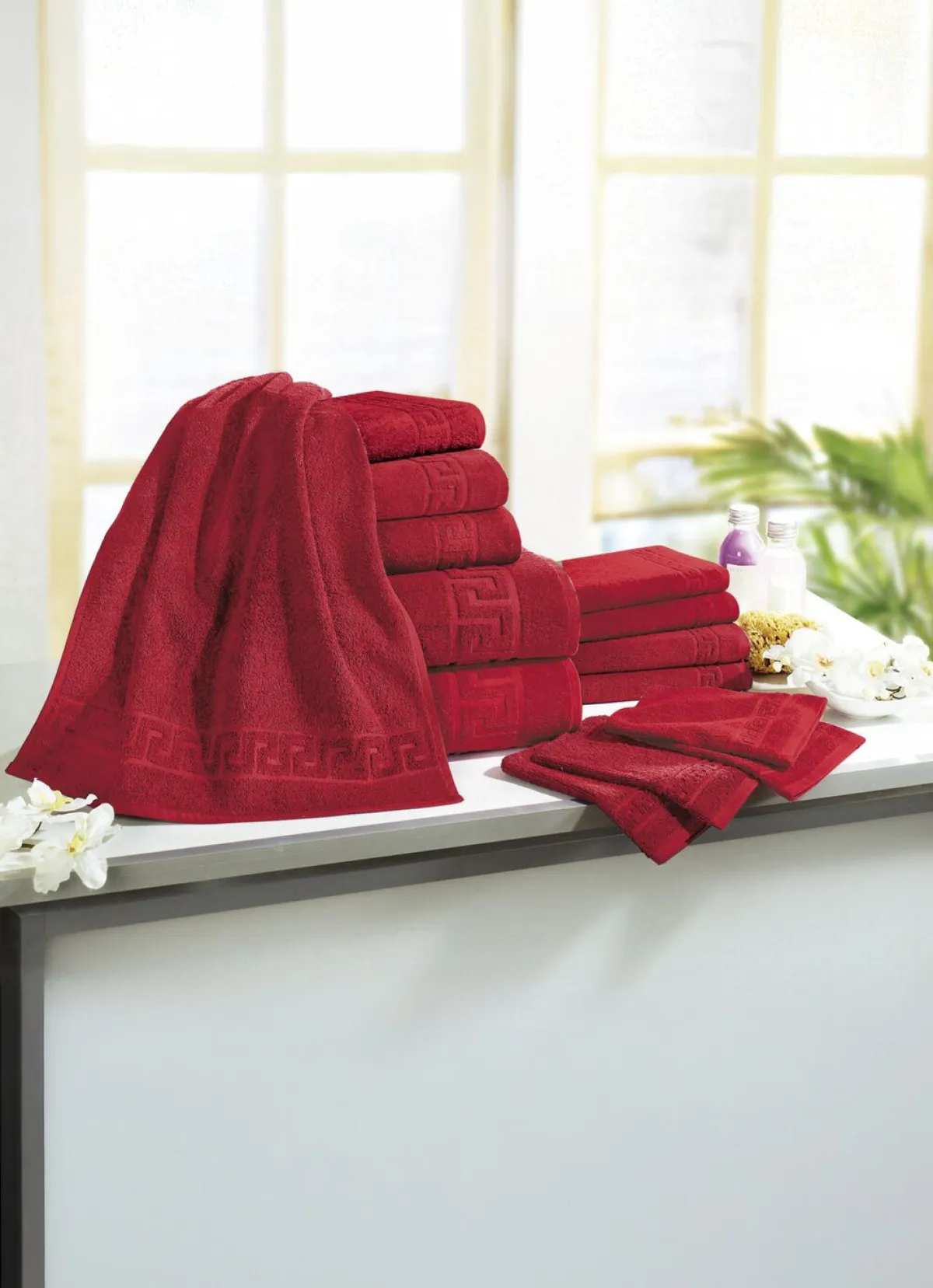 Outlet BADER Ftierserie mit Mäander-Jacquard-Struktur ROT