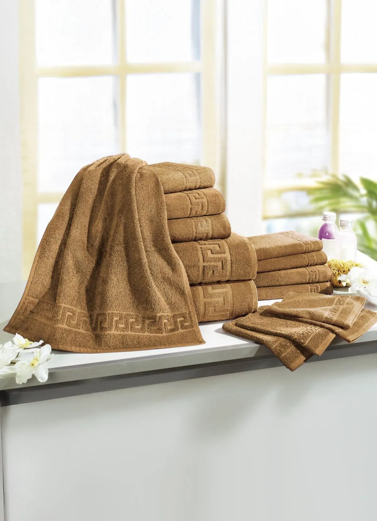 Outlet BADER Frottierserie mit Mäander-Jacquard-Struktur BRAUN