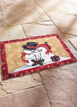 Hot BADER Fußmatte mit Schneemann-Motiv ROT-BEIGE