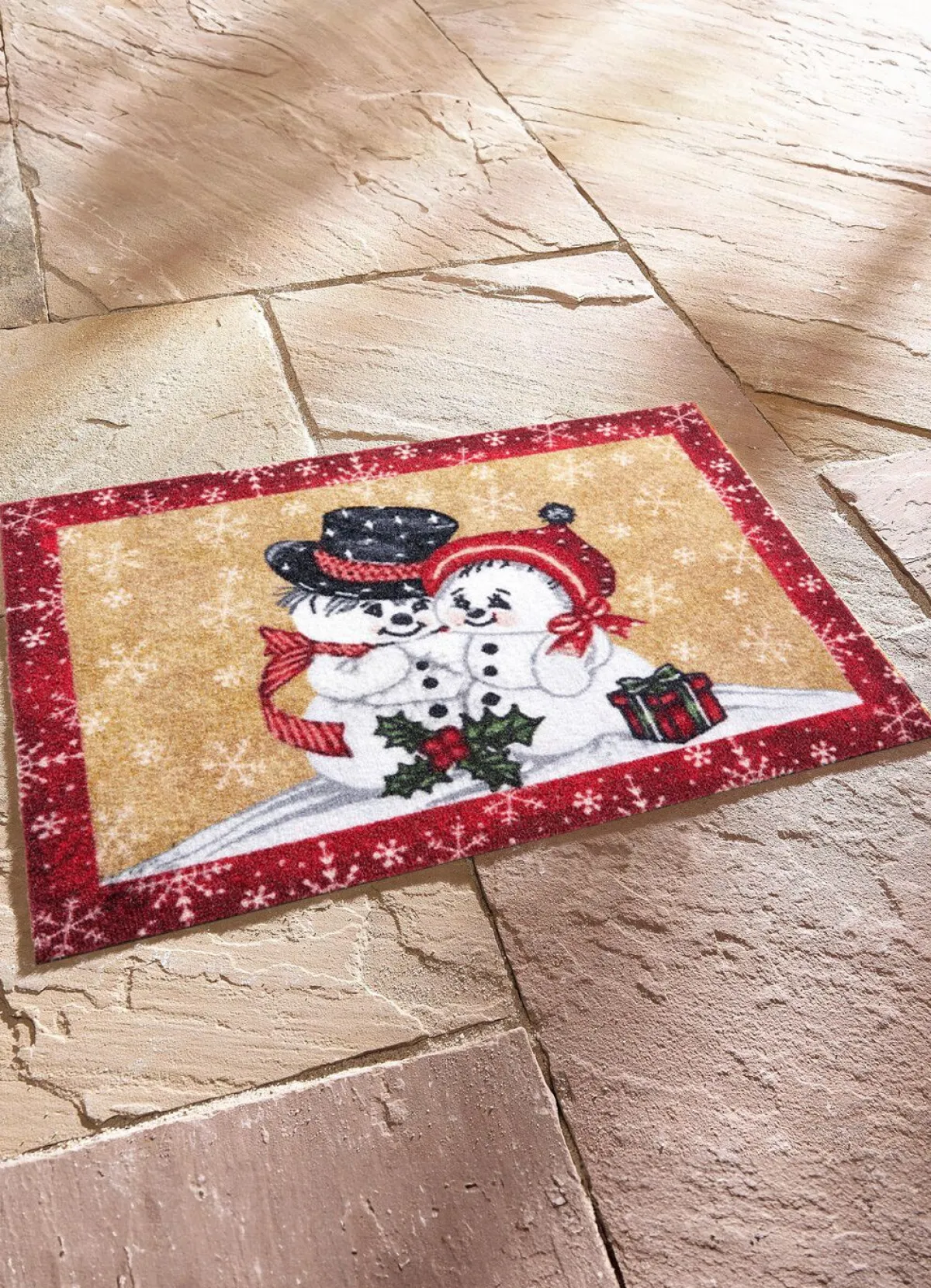 Hot BADER Fußmatte mit Schneemann-Motiv ROT-BEIGE