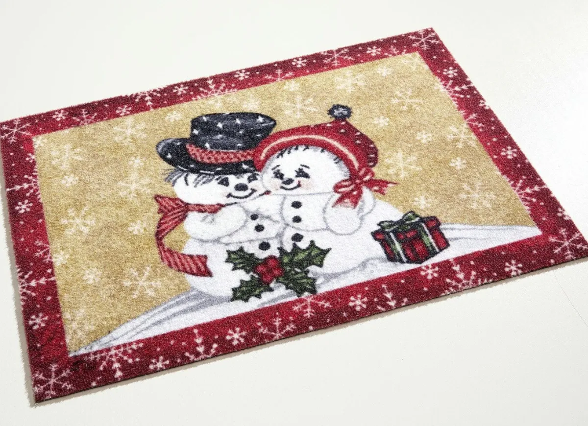 Hot BADER Fußmatte mit Schneemann-Motiv ROT-BEIGE