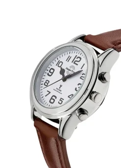 Best MASTER TIME Funk-Damenuhr mit Lederband und sprechender Zeitansage