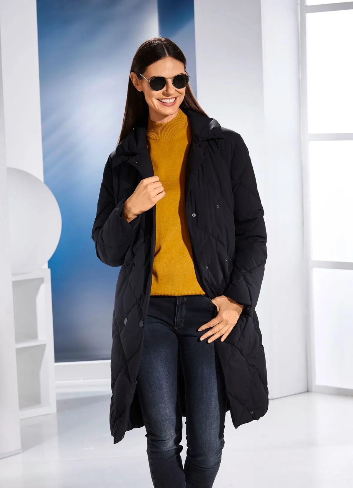 Discount BADER Funktionsmantel mit Rautenstepp SCHWARZ