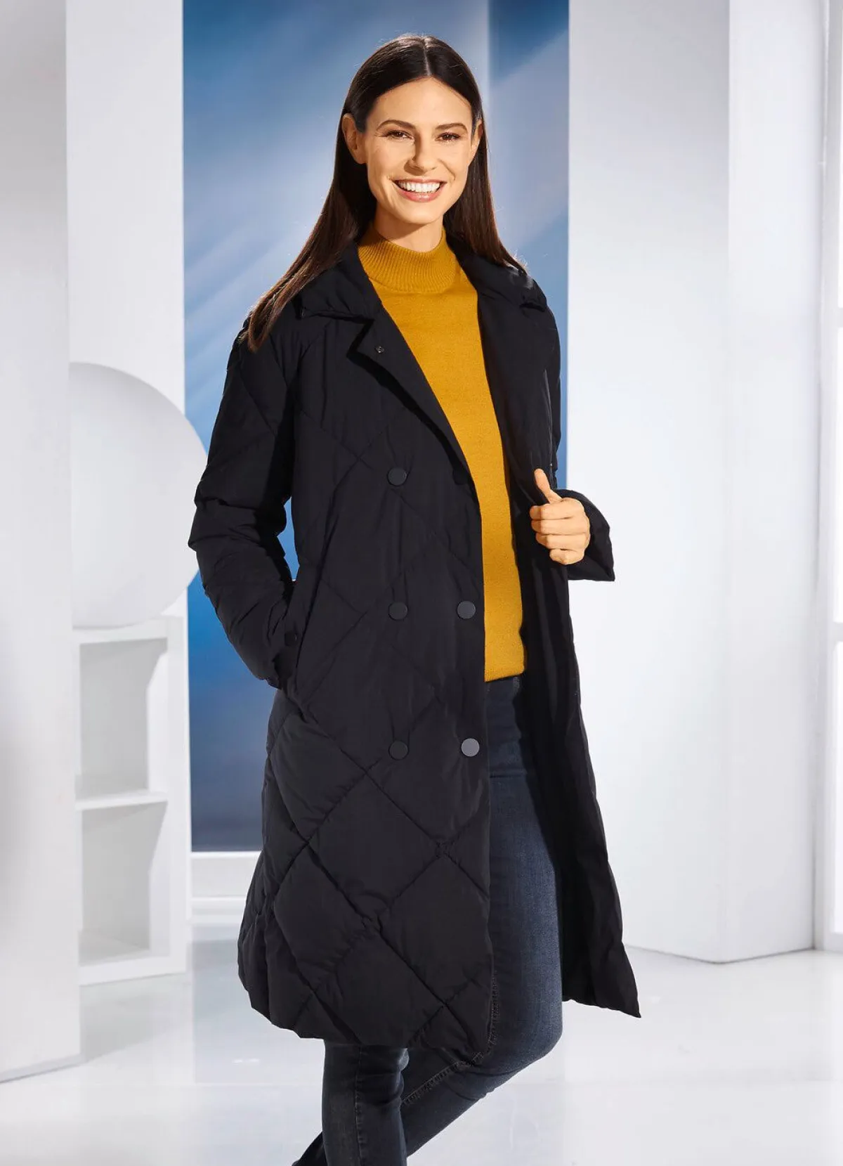 Discount BADER Funktionsmantel mit Rautenstepp SCHWARZ