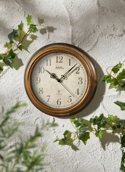 New BADER Funk-Wanduhr mit bronziertem Gehäuse creme-braun