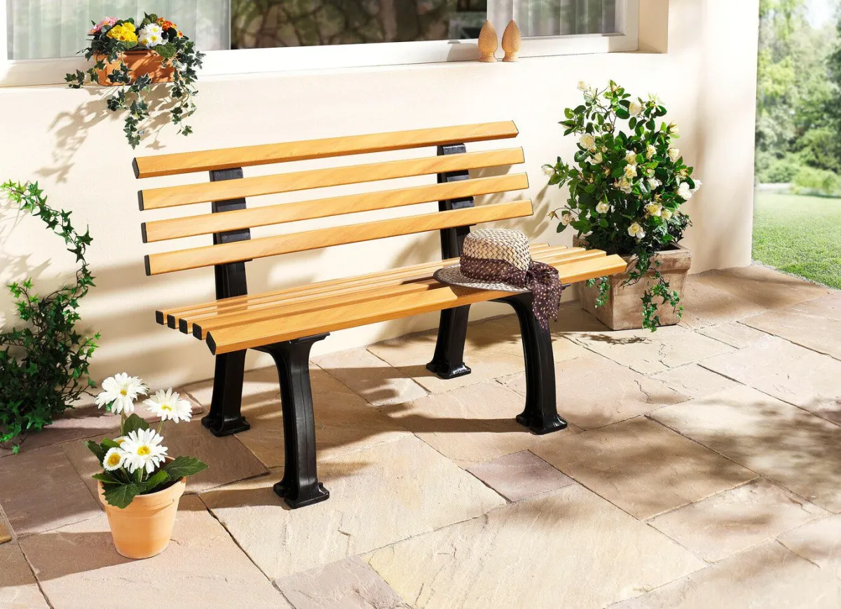Best BADER Gartenbank aus Kunststoff in Holzoptik BRAUN