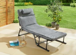 Discount BADER Gartenliege 2 in 1 mit zusätzlichem Kopfkissen GRAU-SCHWARZ
