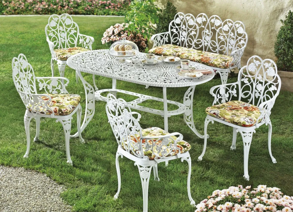 New BADER Gartenmöbel Dornröschen aus solidem Aluminiumguss WEISS
