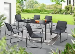 Outlet BADER Gartenmöbel-Set mit pulverbeschichtetem Stahlrahmen, 7-teilig schwarz