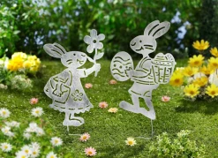 Discount BADER Gartenstecker "Hasenpaar", 2er-Set SILBER