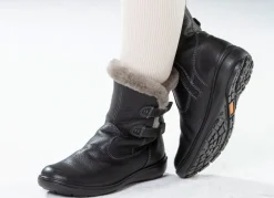 Outlet BADER Gefütterte Damen-Stiefeletten, Winterschuhe, mit Lammfell SCHWARZ