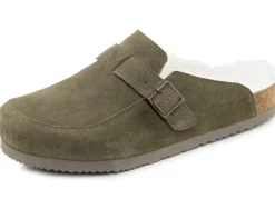 BADER Gefütterte Herren-Clogs, mit Lammfell OLIV