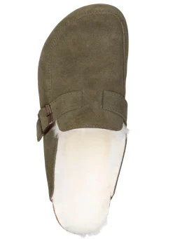 BADER Gefütterte Herren-Clogs, mit Lammfell OLIV