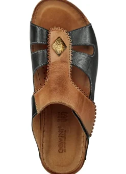Sale Gemini , bequeme Damen-Pantoletten, Weite G, mit Klettverschluss SCHWARZ-COGNAC
