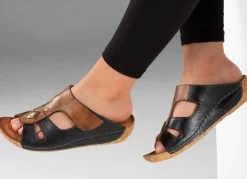 Sale Gemini , bequeme Damen-Pantoletten, Weite G, mit Klettverschluss SCHWARZ-COGNAC