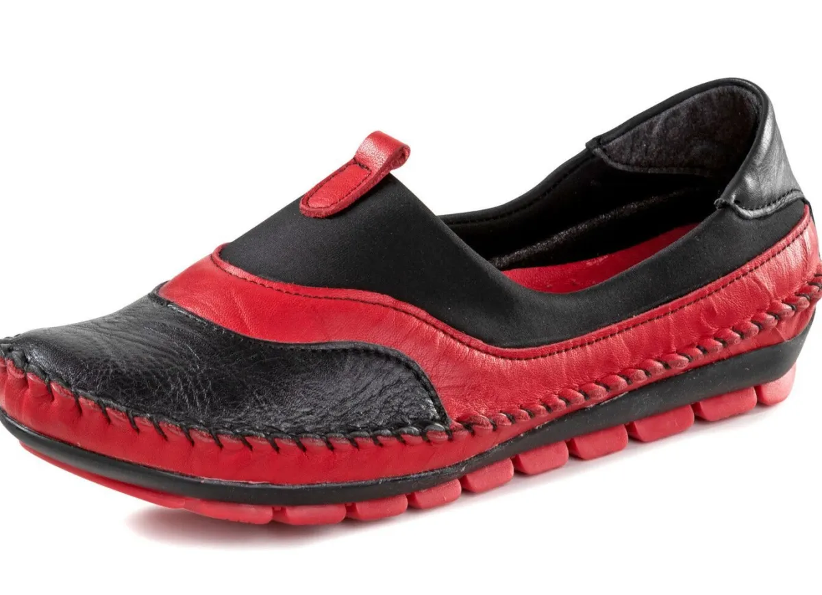 Sale Gemini , bequeme Damen-Slipper, Weite G, mit herausnehmbarem Fußbett SCHWARZ-ROT
