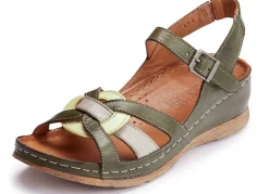 New Gemini , klassische Damen-Sandalen, Weite G, mit Gummizug KHAKI-BUNT