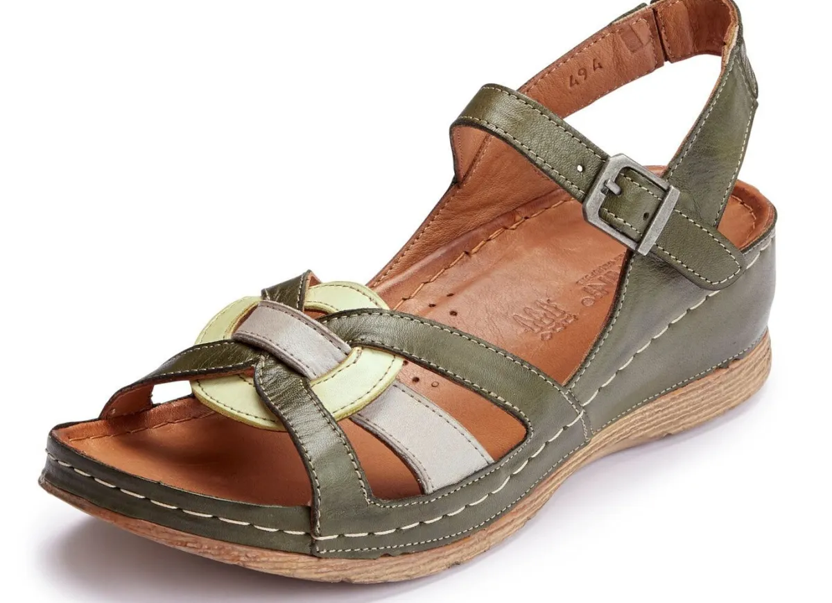 New Gemini , klassische Damen-Sandalen, Weite G, mit Gummizug KHAKI-BUNT