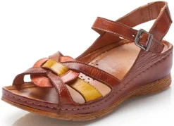Outlet Gemini , klassische Damen-Sandalen, Weite G, mit Gummizug COGNAC-BUNT