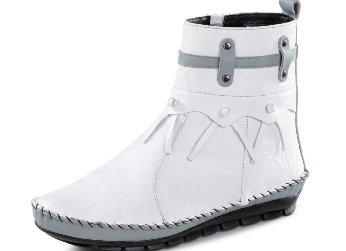 Hot Gemini Mokassin-Stiefelette mit Knitter-Struktur WEISS-OPAL