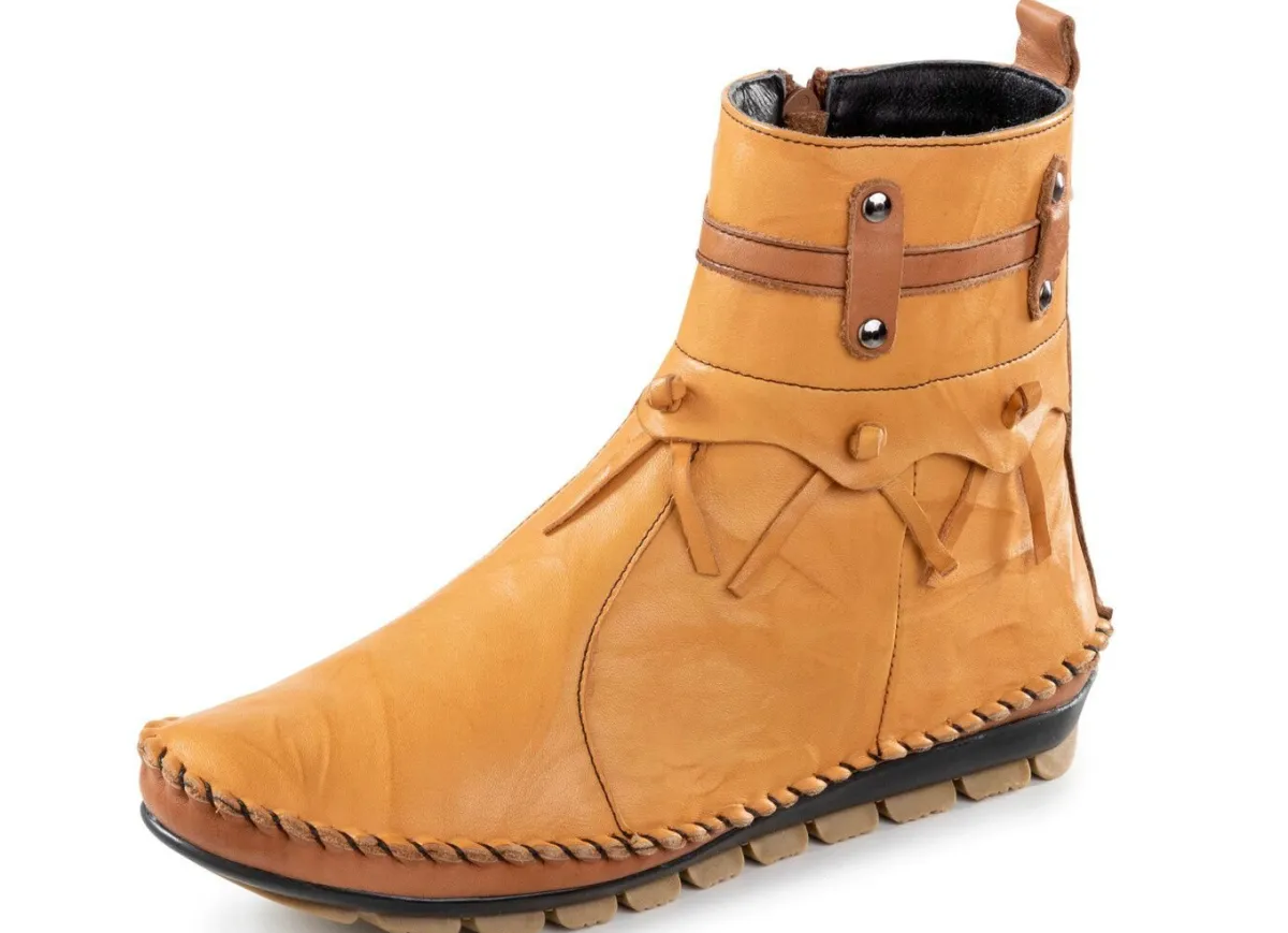 Outlet Gemini Mokassin-Stiefelette mit Knitter-Struktur CURRY