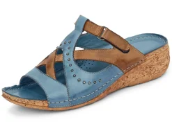Hot BADER Gemini Pantolette mit Nietenzier JEANS-COGNAC