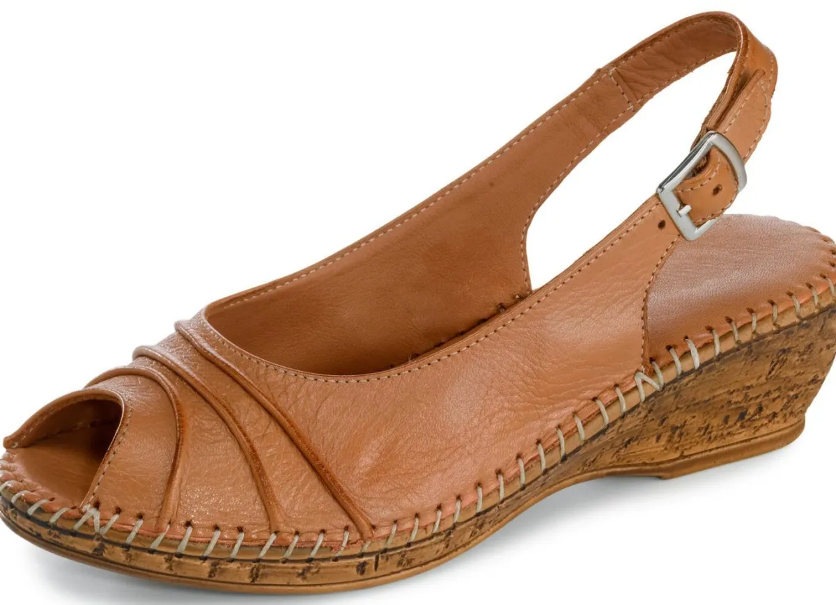 Discount Gemini , schicke Damen-Sandaletten, Weite G, mit Gummizug NATURBRAUN