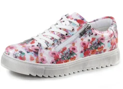 New Gemini Schnür-Sneaker aus beschichtetem, floral bedrucktem Nappaleder WEISS-PINK