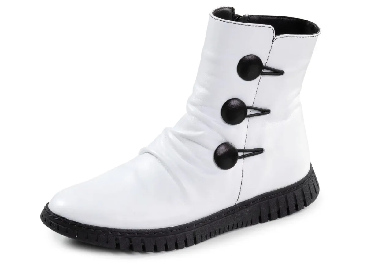 Gemini Stiefelette mit Raffung und dekorativen Knöpfen WEISS