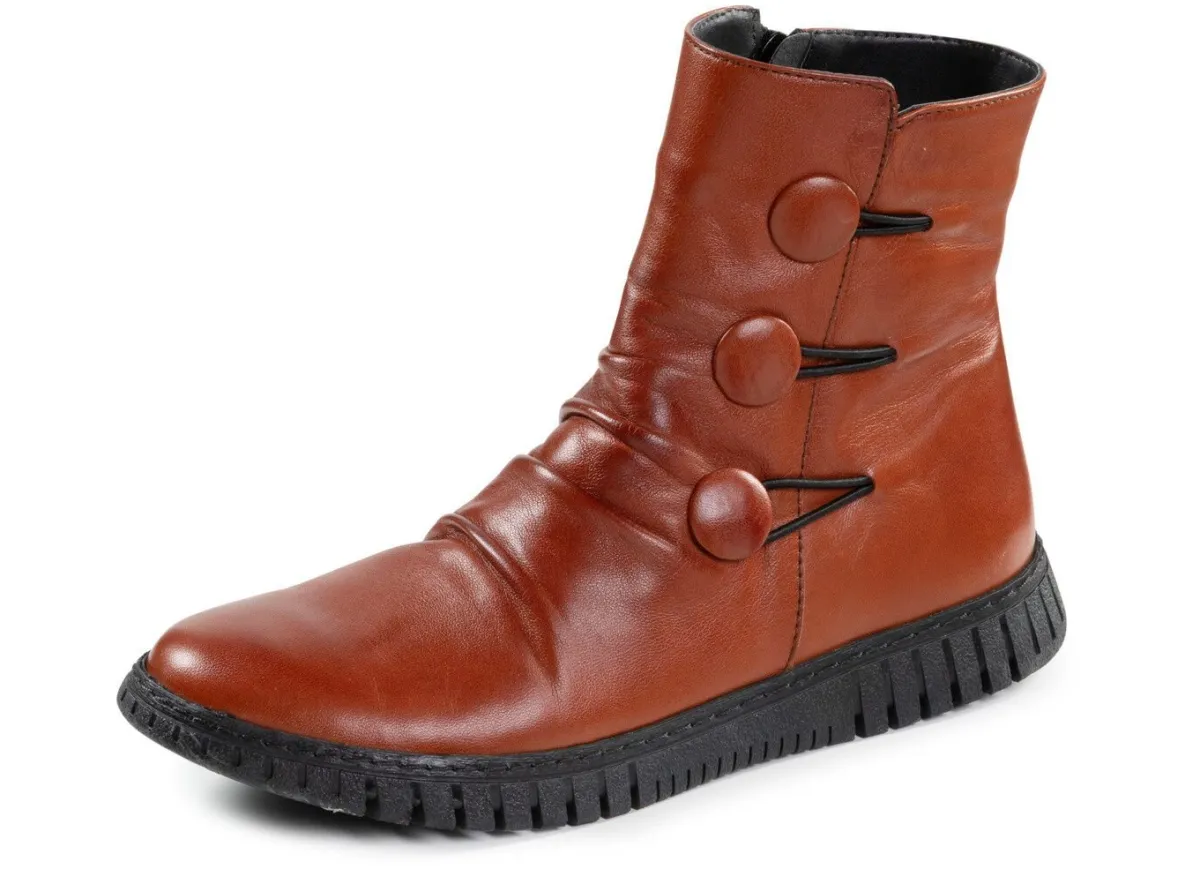 Online Gemini Stiefelette mit Raffung und dekorativen Knöpfen COGNAC