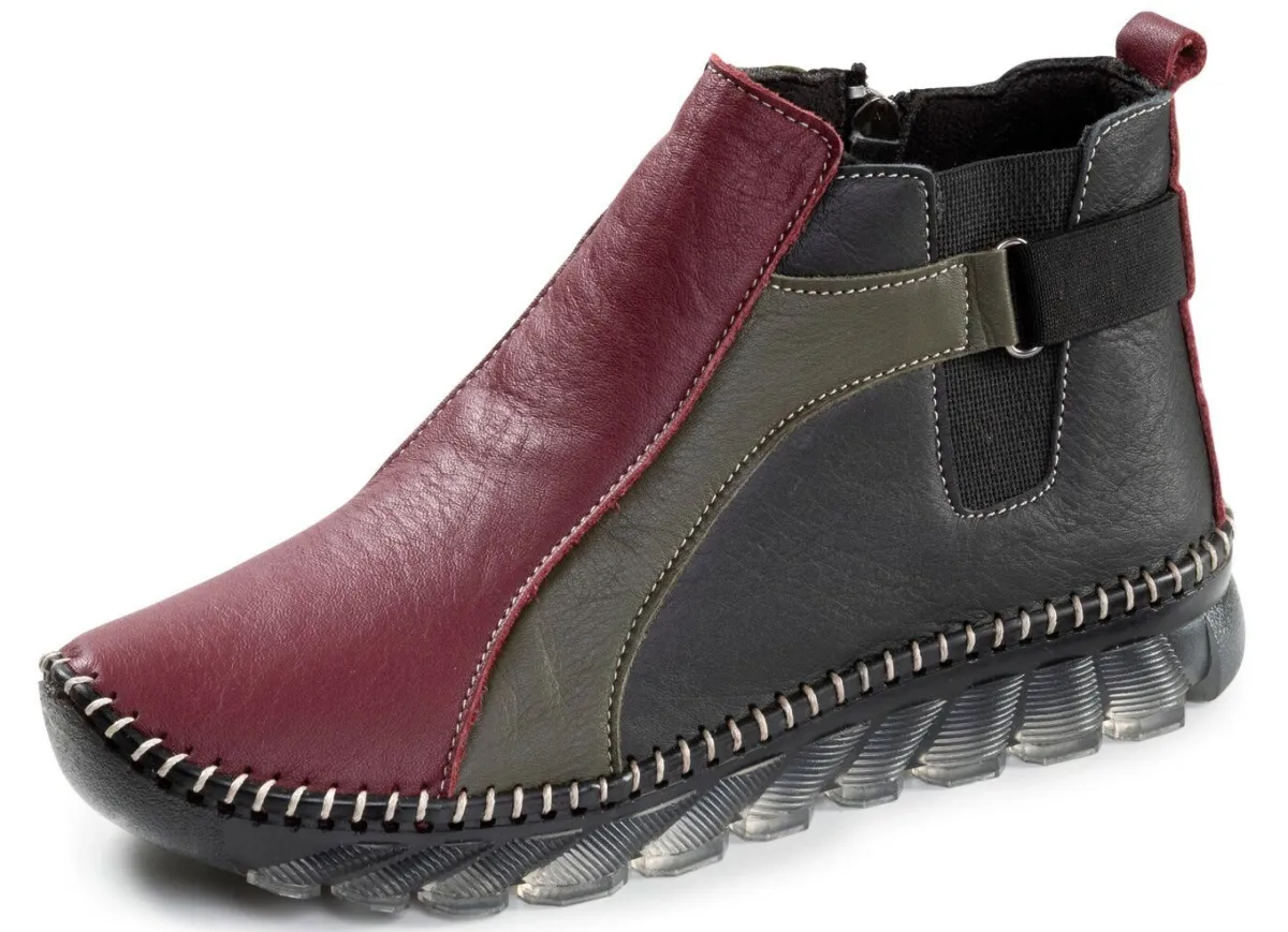 Hot Gemini , trendige Damen-Boots, Weite G, mit herausnehmbarem Fußbett BORDEAUX-SCHWARZ-KHAKI