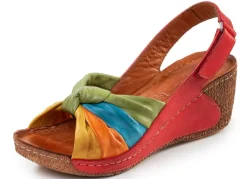 Hot Gemini , trendige Damen-Sandaletten, Weite G, mit verstellbarer Klettspange ROT-BUNT