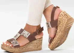 Clearance Gemini , trendige Damen-Sandaletten, Weite G, aus Leder BRAUN-BEIGE