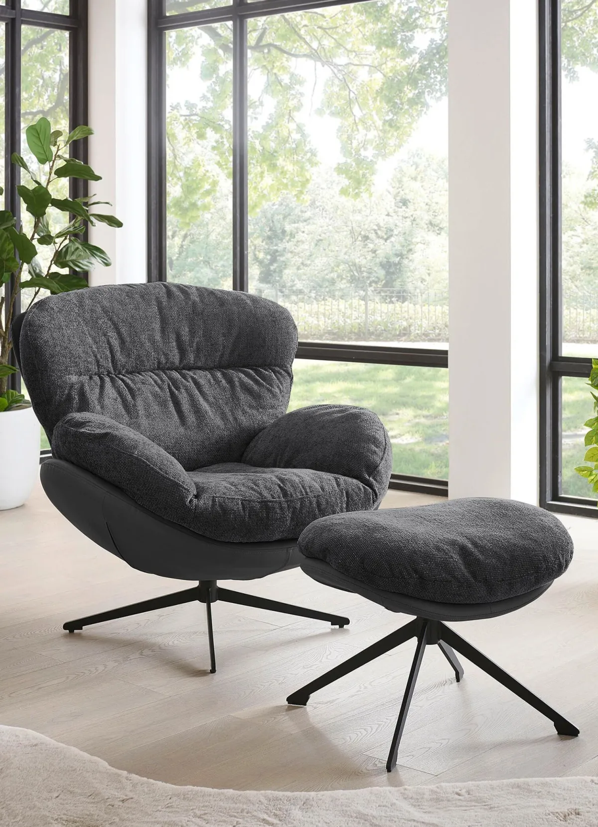 Discount BADER Gemütlicher Loungesessel mit Hocker anthrazit