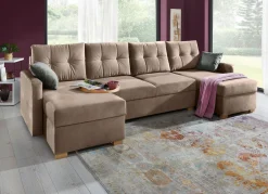 Sale BADER Gemütliche Wohnlandschaft mit Bettfunktion und 3 Bettkästen TAUPE