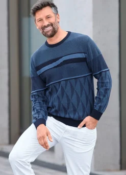 Clearance BADER Gemusterter Rundhalspullover in 2 Farben MARINE-BLAU