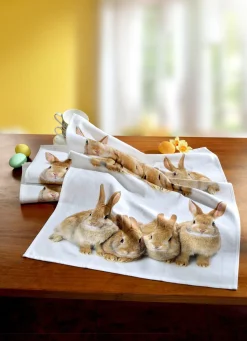 Sale BADER Geschirrtücher mit Hasen-Motiv, 2er-Pack WEISS