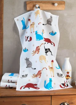 Outlet BADER Geschirrtücher mit Katzendessin, 3er-Set WEISS-BUNT
