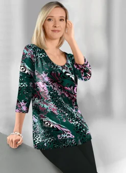 KLAUS MODELLE MADE IN GERMANY Geschmackvolles Shirt mit 3/4-langen Ärmeln GRÜN-BEERE-BUNT